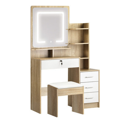 Dressing Table Stool Set Makeup Mirror LED Light Cabinet Natural White