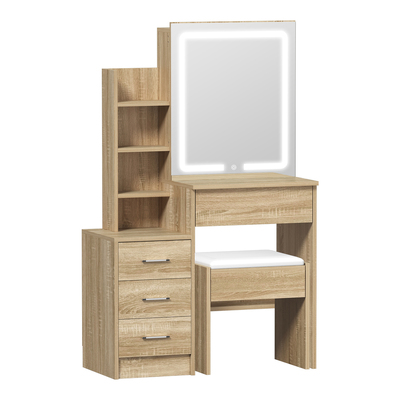 Dressing Table Stool Set LED Slide Mirror Natural