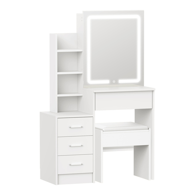 Dressing Table Stool Set LED Slide Mirror (White)