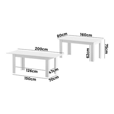 200cm Extendable Dining Table Cafe Table White