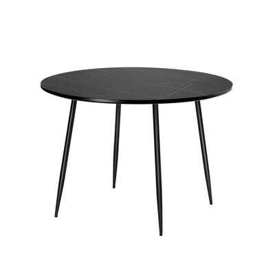 110cm Dining Table With Marble Effect Round Wooden Black