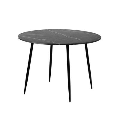 110cm Dining Table With Marble Effect Round Wooden Grey&Black