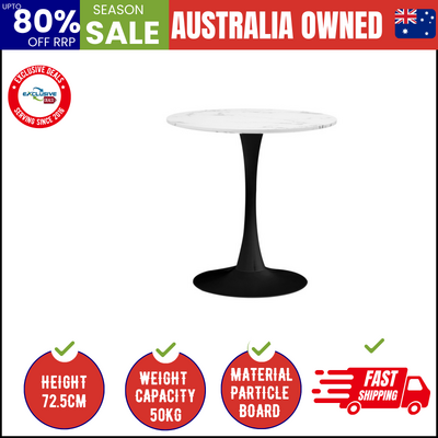 60cm Dining Table Kitchen Marble Tulip Round Metal Leg White&Black