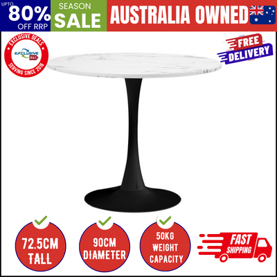 90cm Dining Table Kitchen Marble Tulip Round Metal Leg White&Black