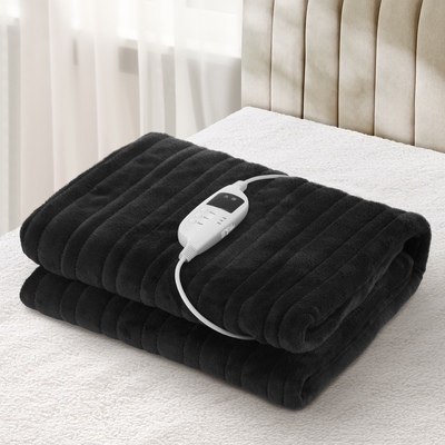 Washable Electric Heated Throw Rug Flannel Black