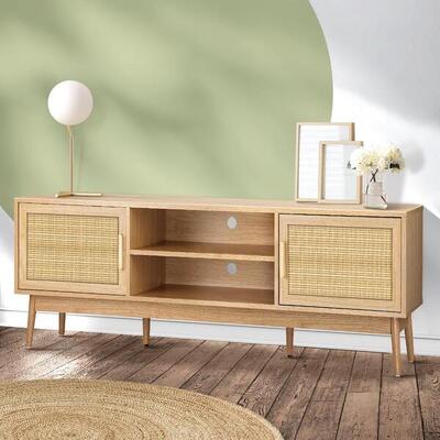 TV Cabinet Entertainment Unit Stand Storage Rattan Door Furniture 160CM