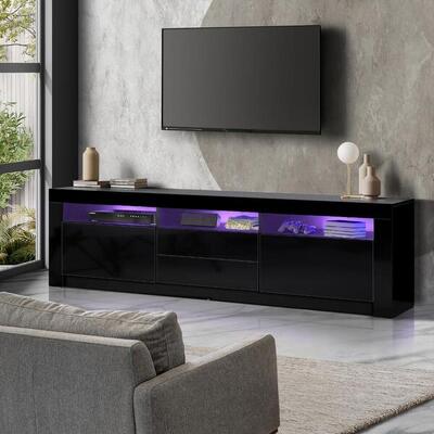 TV Cabinet Entertainment Unit Stand RGB LED Gloss Furniture Black 180CM