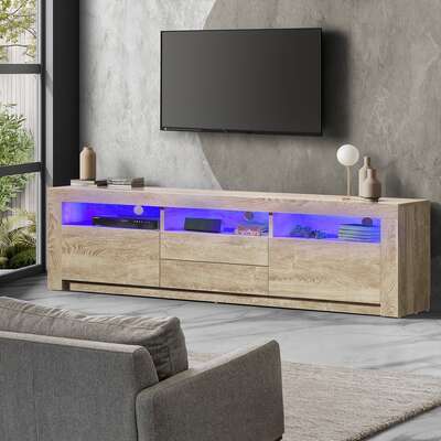 TV Cabinet Entertainment Unit Stand RGB LED Oak 180cm