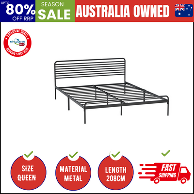 Queen Metal Bed Frame Railing-style Black