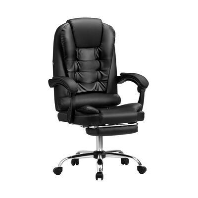 Massage Office Chair PU Leather with Footrest Black