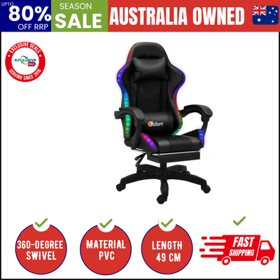 Gaming Chair 7 RGB LED 8 Points Massage Black