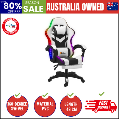 Gaming Chair 7 RGB LED 8 Points Massage Black & White