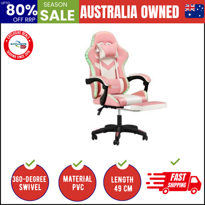 Gaming Chair 7 RGB LED 8 Points Massage Pink & White