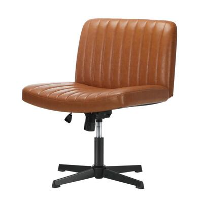 Mid Back Office Chair Wide Seat PU Leather Brown