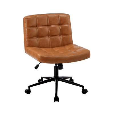 Mid Back Armless Office Desk Chair Wide Seat PU Leather Brown w/Wheels