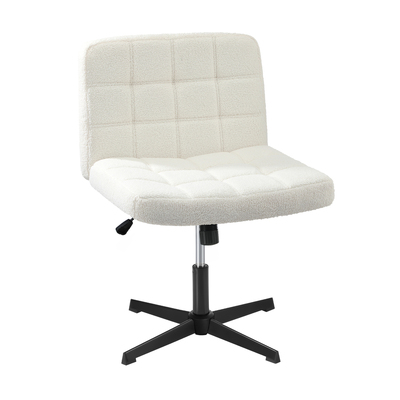 Mid Back Armless Office Desk Chair Wide Seat Boucle White No Wheels