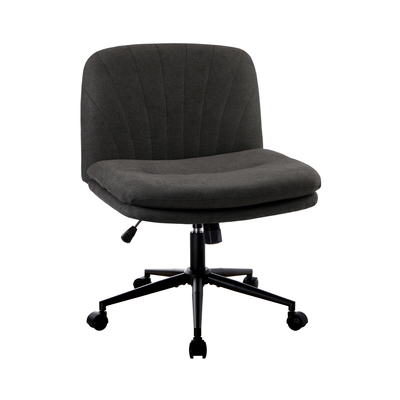 Mid Back Armless Office Desk Chair Wide Seat Linen with Wheels Charcoal