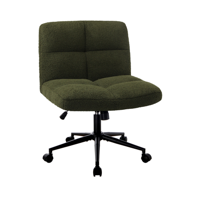 Mid Back Armless Office Desk Chair Wide Seat with Wheels Boucle Green