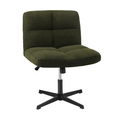 Mid Back Armless Office Desk Chair Wide Seat No Wheels Boucle Green