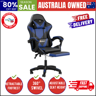  Home Gaming Chair Executive Computer Desk Chair with Footrest and Lumbar Pillow Massage Office Chair Black and Blue