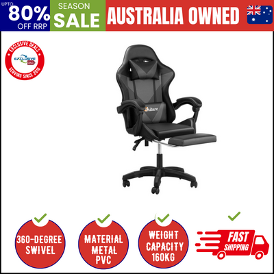 Gaming Chair with Footrest and Massage Pillow Black&Grey