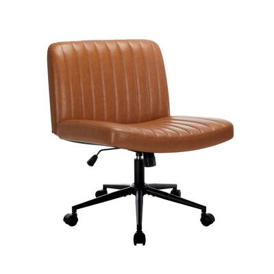 Mid Back Armless Office Desk Chair Wide Seat with Wheels Leather Brown