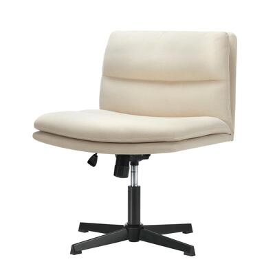 Mid Back Armless Office Chair Wide Seat Linen Beige