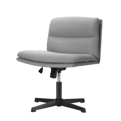 Mid Back Armless Office Chair Wide Seat Linen Grey