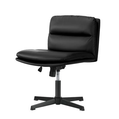 Mid Back Armless Office Desk Chair Wide Seat No Wheels Leather Black