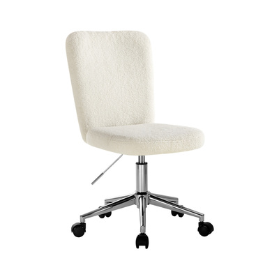 High Back Armless Home Office Chair Boucle White&Silver