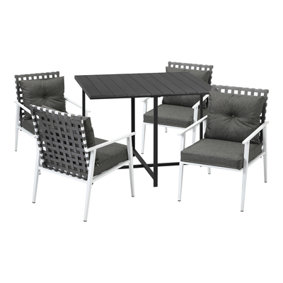 Outdoor Dining Set Patio Furniture Balck Table Rattan White Chairs 5PC