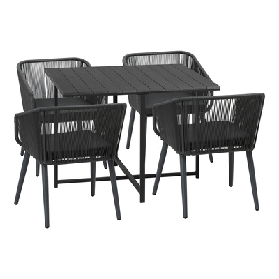 5PCS Outdoor Dining Set Furniture Black Table Lounge Chairs Patio Setting