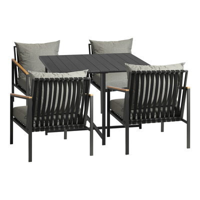 Outdoor Dining Set Black Table and Chairs 5PCS Patio Furniture Setting