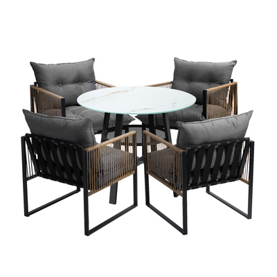 Outdoor Patio Set Furniture 4 Seater Bistro Setting Table w/Storage Shelf