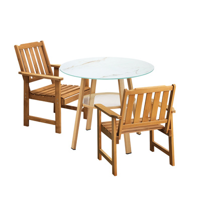 3PC Outdoor Furniture Dining Setting Patio Set Solid Wood Chair and Table