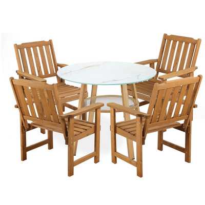 5PC Outdoor Furniture Dining Setting Patio Set Solid Wood Chair and Table