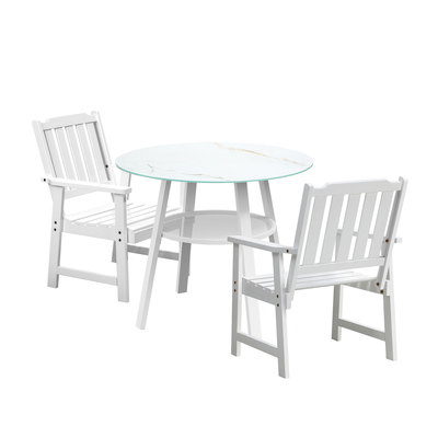 3PCS Outdoor Dining Setting Solid Wood Chair Patio Furniture Set