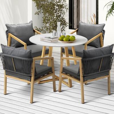 5PCS Outdoor Dining Set 90cm Table&Lounge Chairs