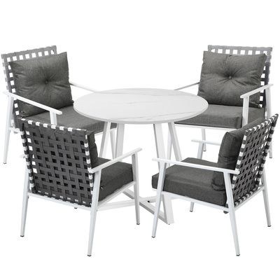 Outdoor Dining Set Patio Furniture Setting 5PCS Round Table Rattan Chair