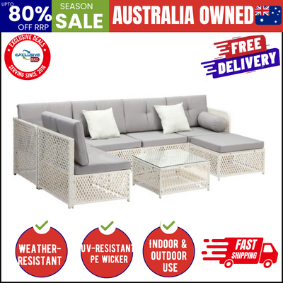 Outdoor Furniture Sofa Set 7-Piece Wicker Lounge Setting Table Chairs