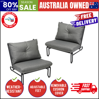 2PC Outdoor Lounge Chairs Patio Furniture Garden Sofa with Cushions Grey