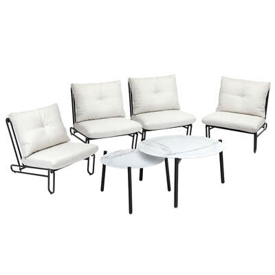 6PCS Outdoor Sofa Set 2-in-1 Coffee Table with Chairs Beige