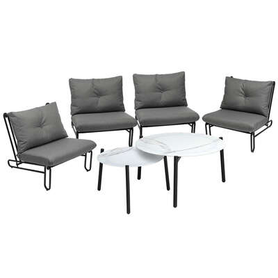 6PCS Outdoor Sofa Set 2-in-1 Coffee Table with Chairs Grey