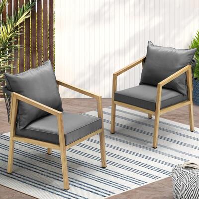 2PCS Outdoor Furniture Chairs Garden Patio Lounge Set Steel Frame Beige