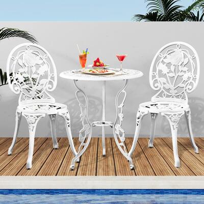 Elegant 3-Piece Cast Aluminum Patio Bistro Set with Rose Design