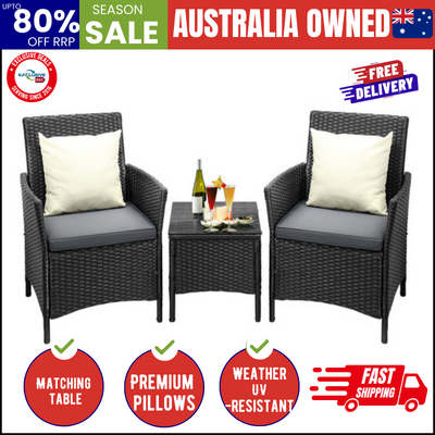 Outdoor Furniture 3 Piece Wicker Bistro Set Patio Chairs Table Garden