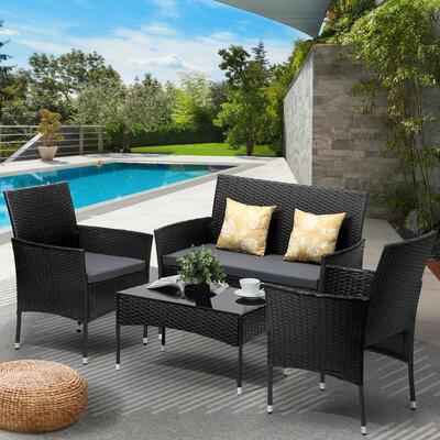  4PCS Outdoor Furniture Setting Patio Garden Table Chair Set Wicker Sofa