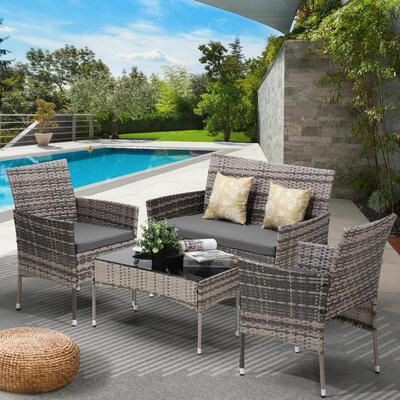  Outdoor Furniture 4-Piece Lounge Setting Chairs Table Wicker Set Patio