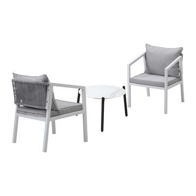 3PCS Outdoor Patio Set White 50cm Coffee Table White Chairs