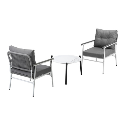 3pcs Outdoor Patio Set 50cm Table Grey and White Armchairs